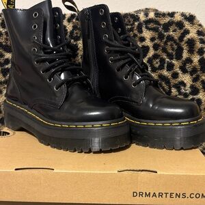 Dr. Martens Black Combat Boots with Yellow Stitching